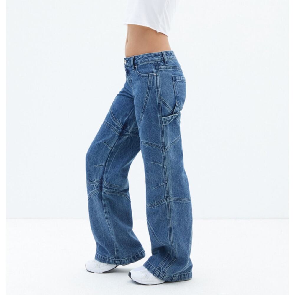 Pacsun Casey Dark Indigo Moto Low Rise Baggy Jeans Size 26 - Picture 5 of 5